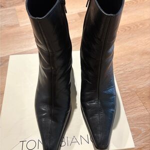 Tony Bianco Black Pointed Toe Leather Ankle Booties